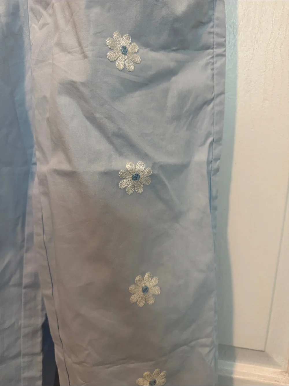 SHEIN Light Blue Floral Embroidered Girls One-Piece